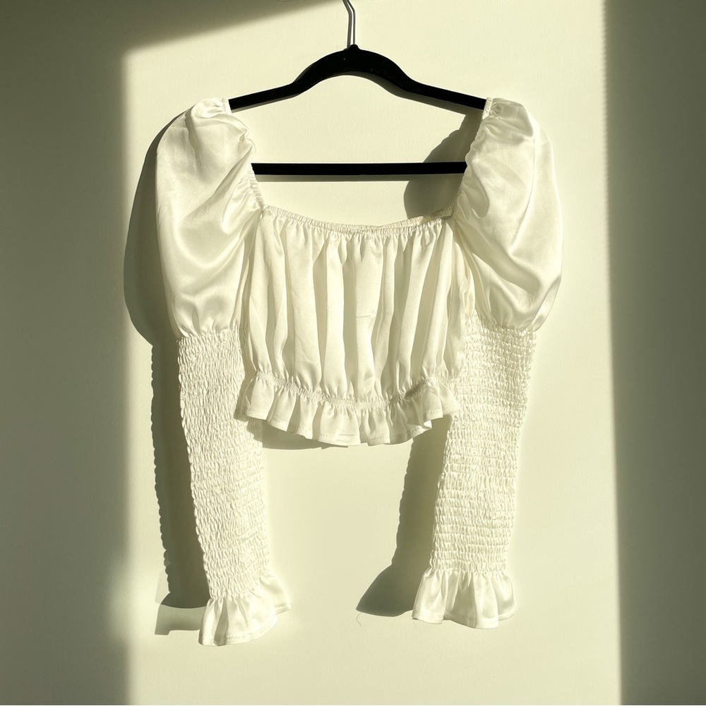 Verge Girl White Satin Cropped Blouse (SMALL)